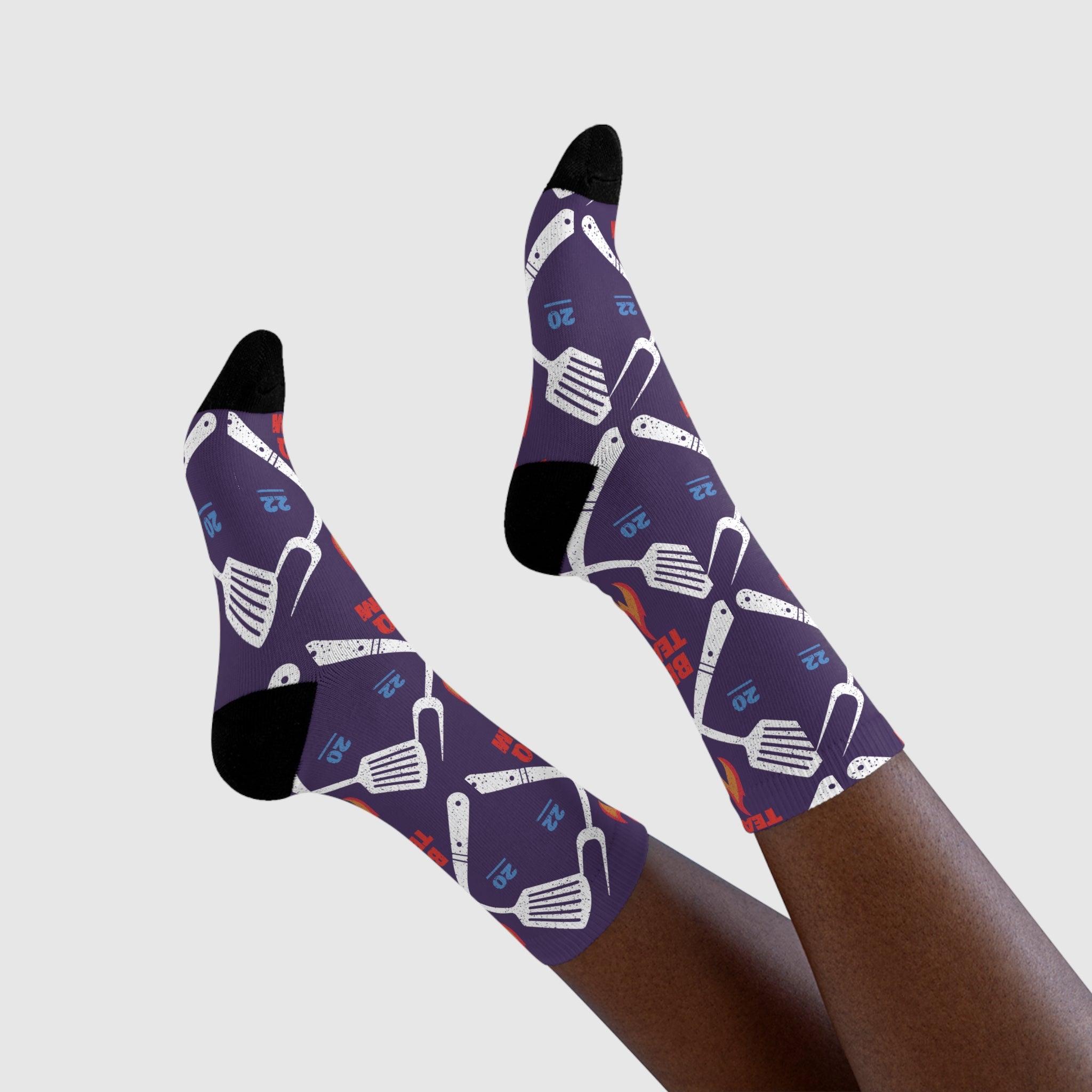 BBQ Team Grill Crew Socks — Funny Barbecue Socks with Fork & Spatula Design