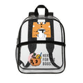 Clear Backpack — Cute Cat with Coffee & 'Here for the Boos' Halloween Design