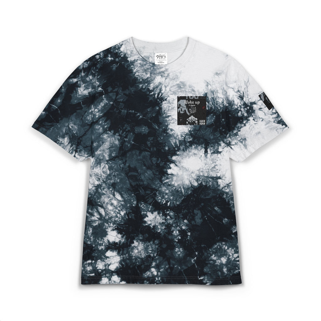 Tie-Dye Oversized T-Shirt — Black & White Embroidered Pocket