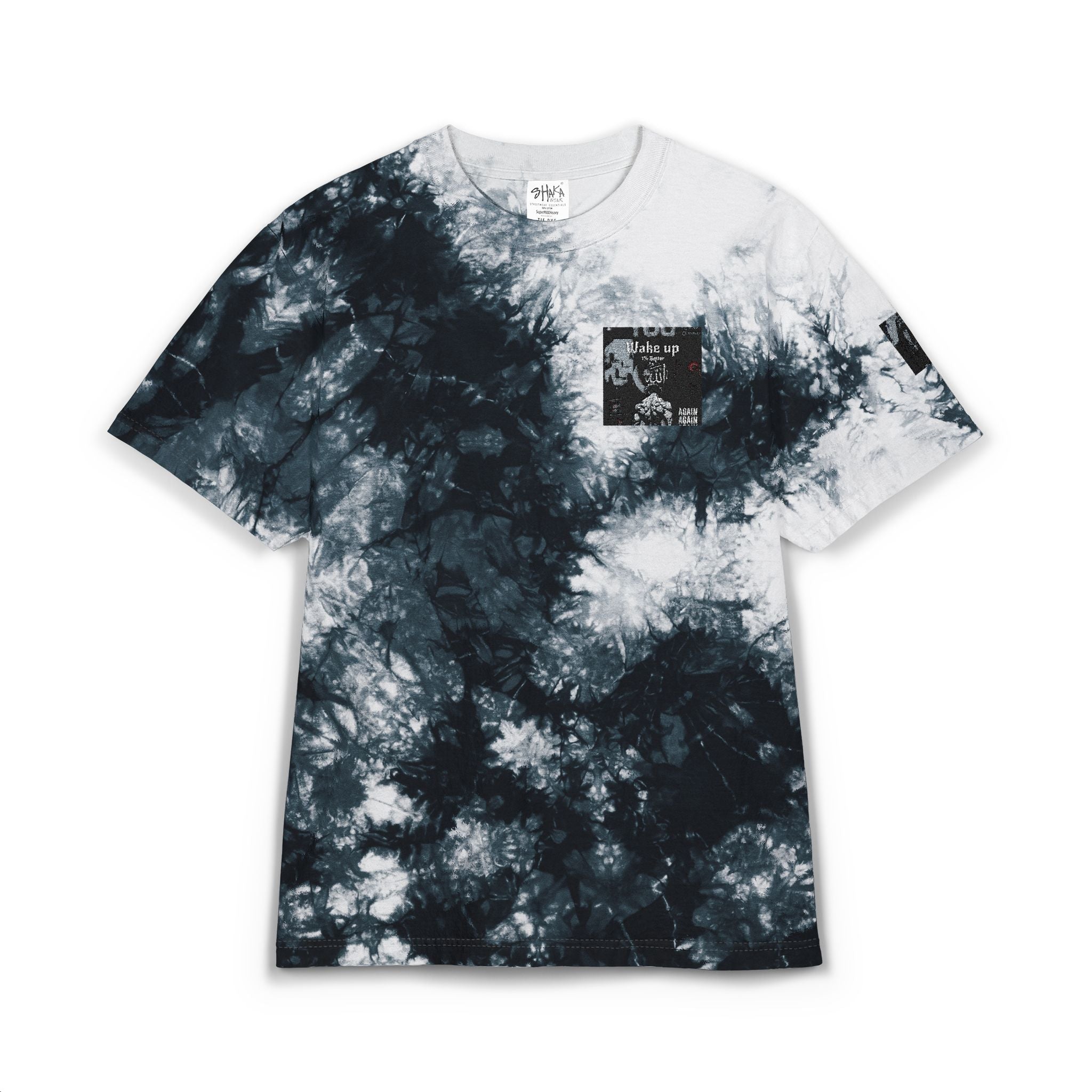 Tie-Dye Oversized T-Shirt — Black & White Embroidered Pocket