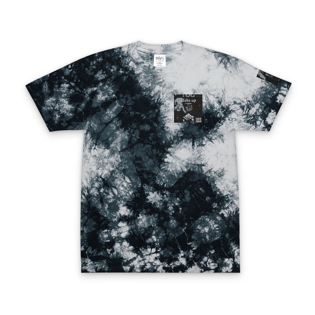 Tie-Dye Oversized T-Shirt — Black & White Embroidered Pocket