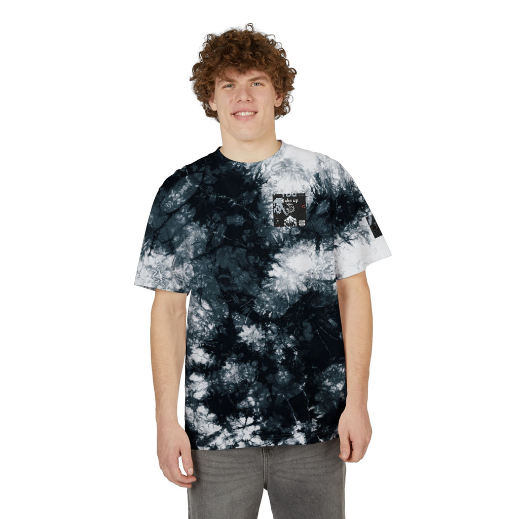 Tie-Dye Oversized T-Shirt — Black & White Embroidered Pocket