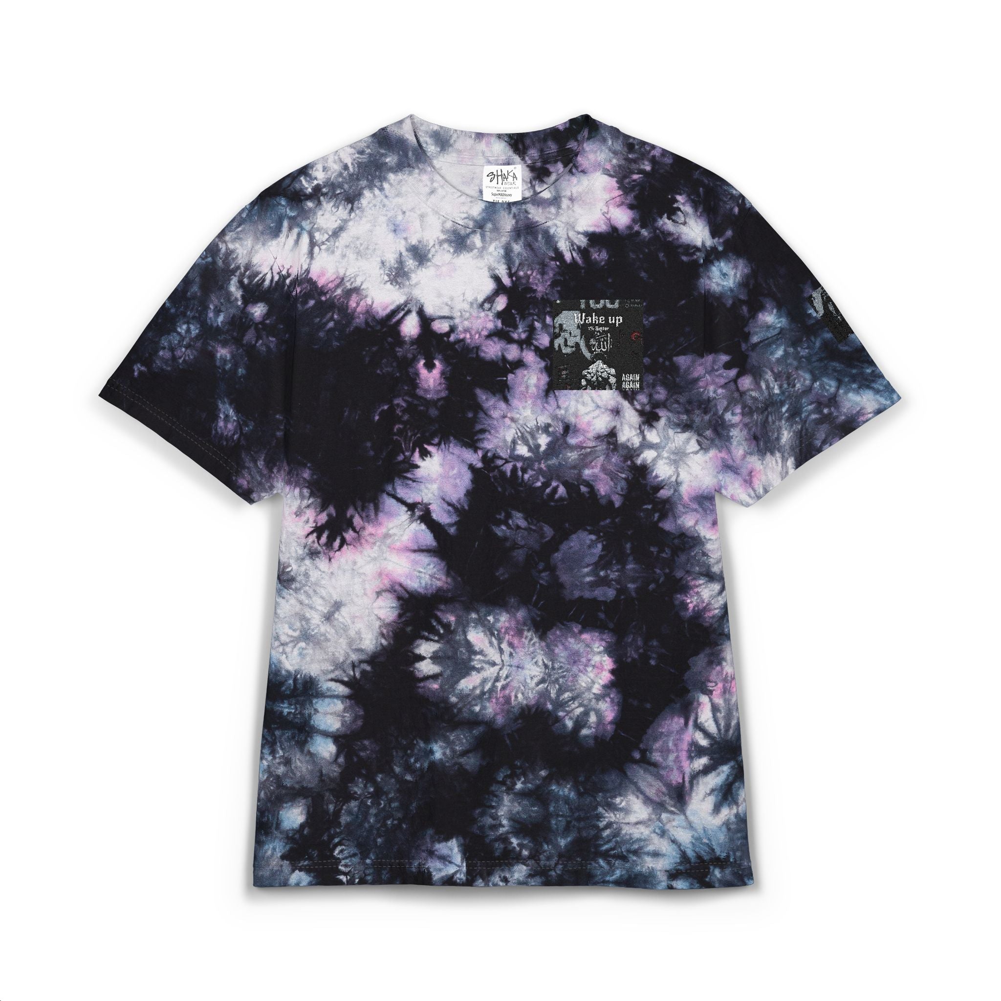 Tie-Dye Oversized T-Shirt — Black & White Embroidered Pocket
