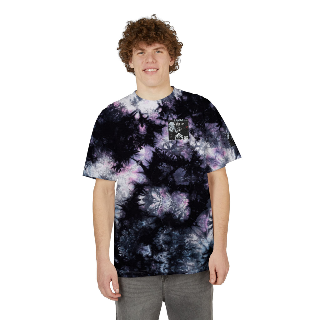 Tie-Dye Oversized T-Shirt — Black & White Embroidered Pocket